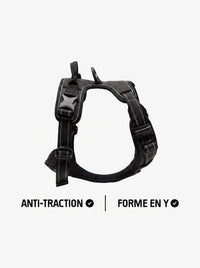 Harnais anti-traction chien noir KARN Force, forme en Y avec poignée dorsale et bandes réfléchissantes