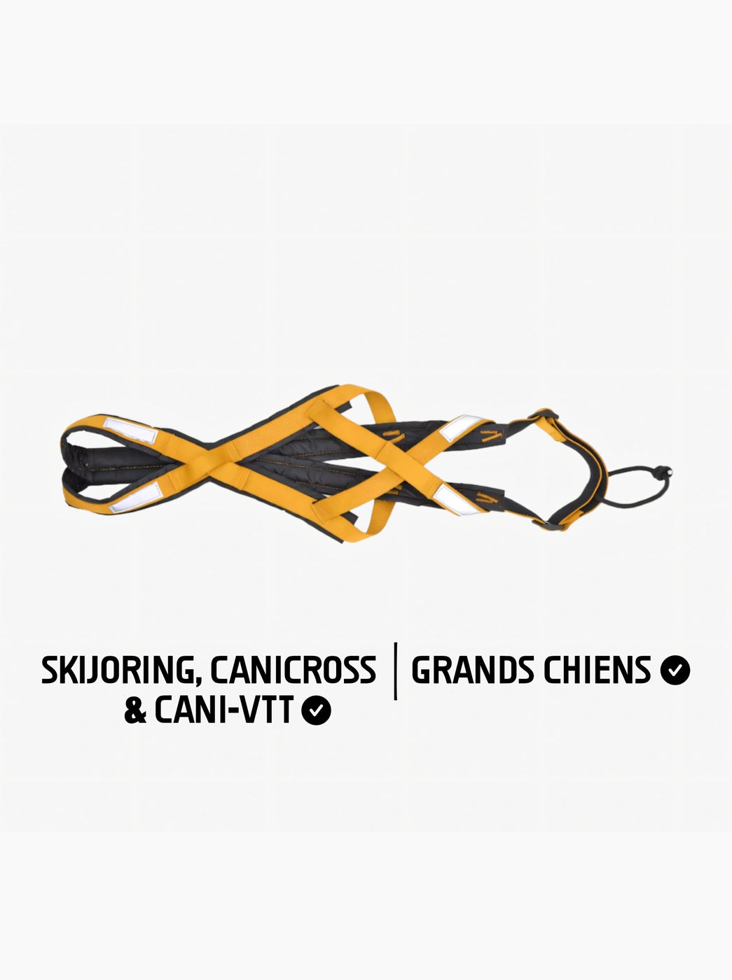 Harnais canicross chien jaune KARN pour skijoring, canicross, cani-VTT et grands chiens