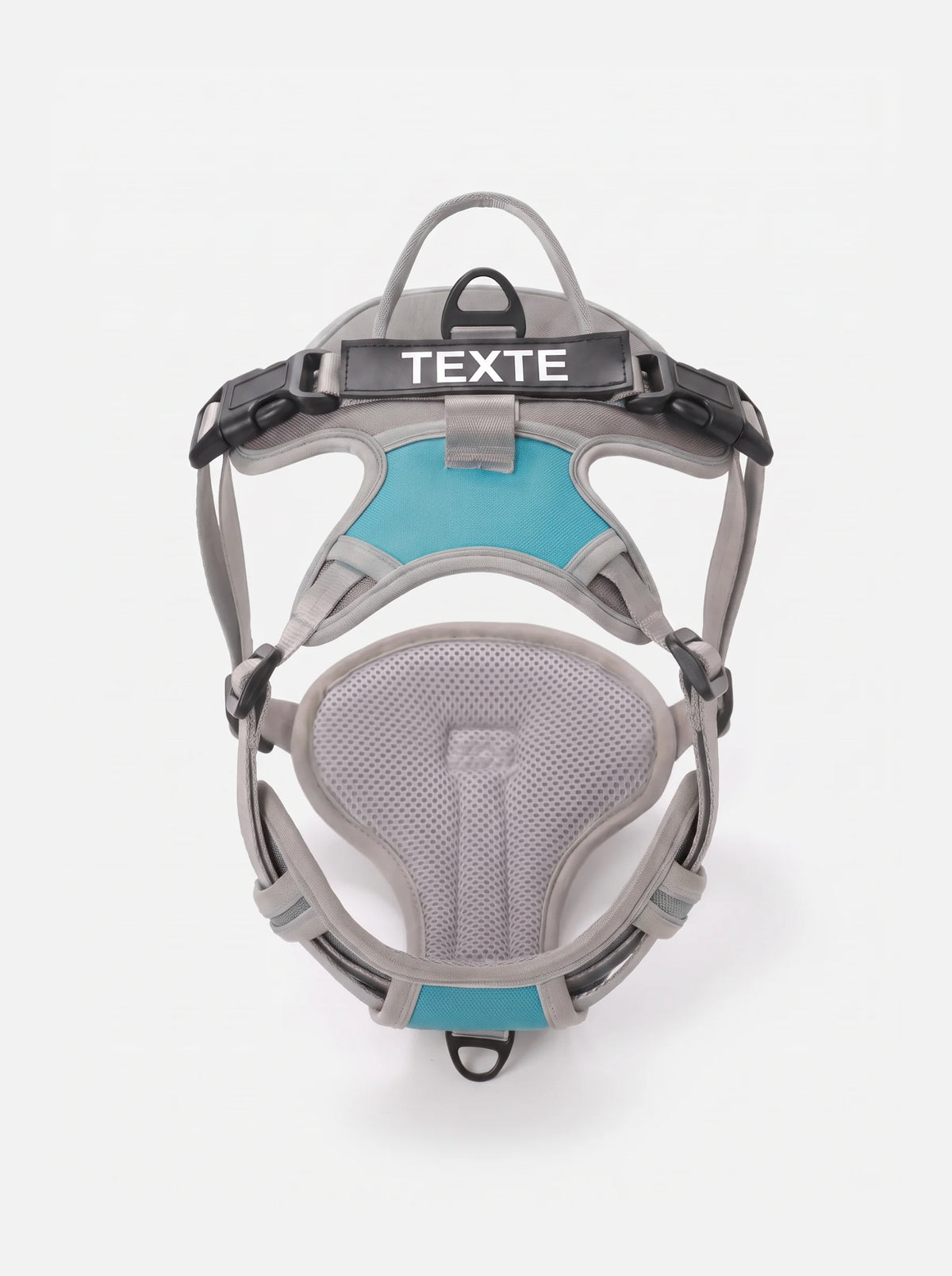 harnais personnalisé, chien bleu et gris, harnais anti-traction KARN Trace avec patch velcro personnalisable