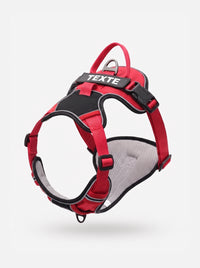 harnais personnalisé, chien rouge et noir, harnais anti-traction KARN Trace avec patch velcro personnalisable