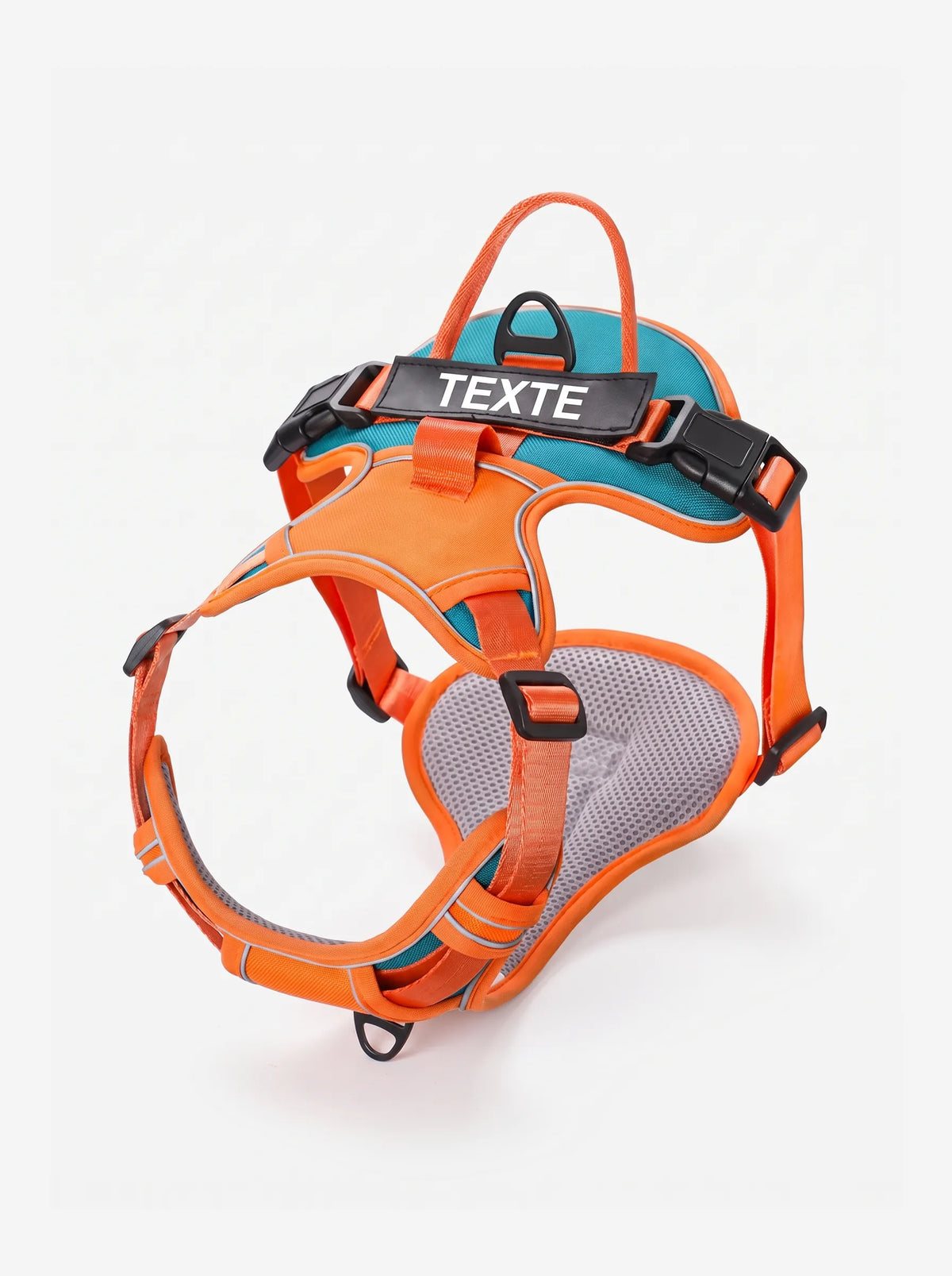 harnais personnalisé, chien orange et bleu, harnais anti-traction KARN Trace avec patch velcro personnalisable Image