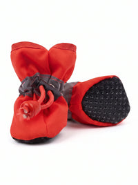 Bottines d'hiver imperméables pour chien KARN Frost coloris rouge, cordon de serrage et semelle antidérapante