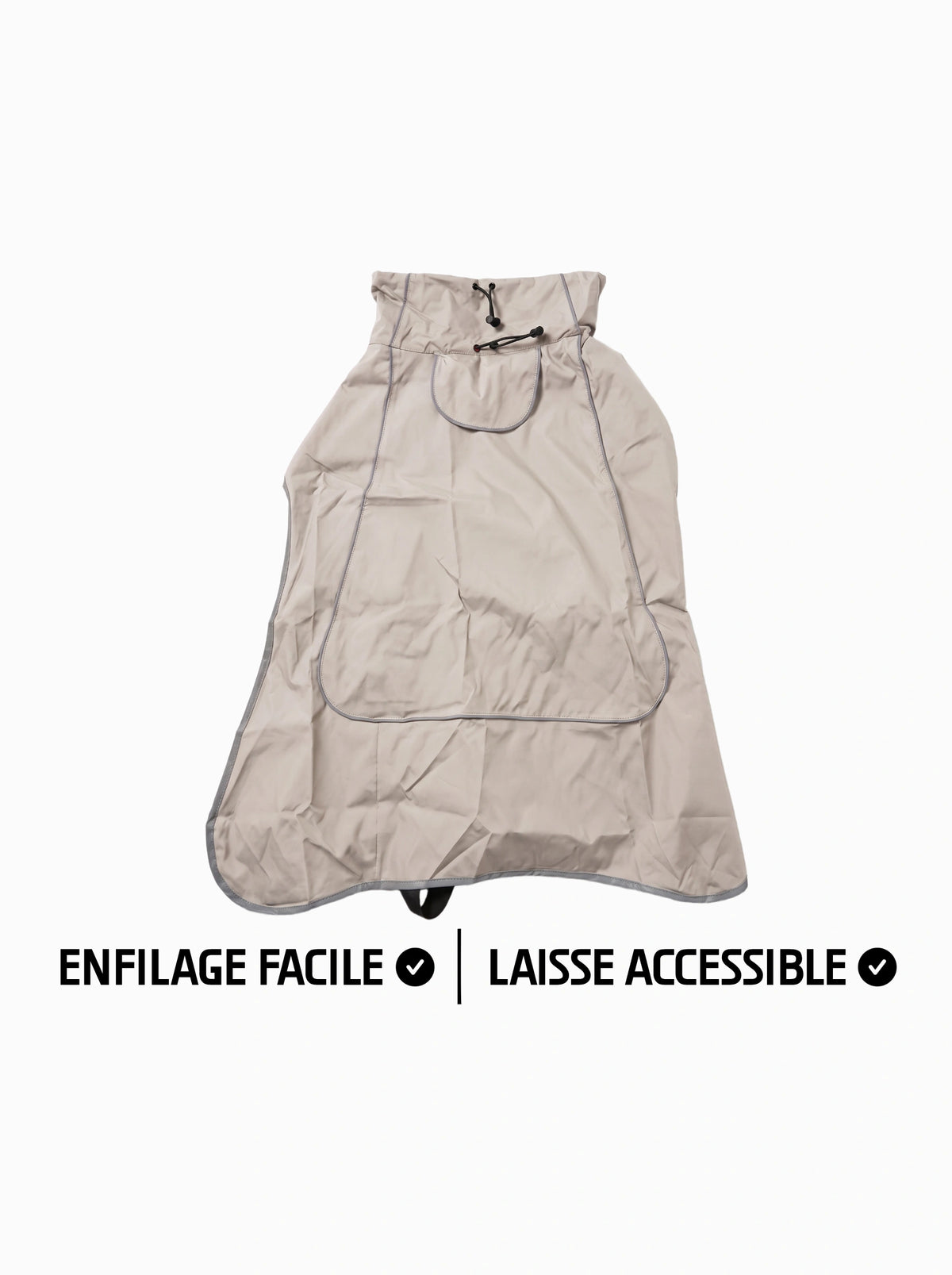 Manteau chien beige KARN Nord, vue du dos à plat, enfilage facile et ouverture pour la laisse