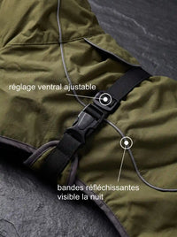 Manteau imperméable chien KARN Nord, réglage ventral ajustable et bandes réfléchissantes, vert kaki