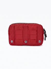 Pochette tactique MOLLE rouge, sangles de fixation à boutons pression