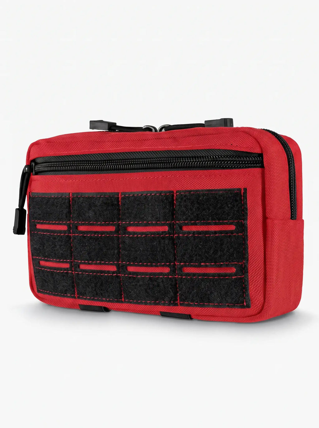 Pochette tactique MOLLE rouge avec panneau velcro noir