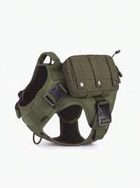 Pochette tactique MOLLE vert olive fixée sur le harnais tactique chien KARN Field