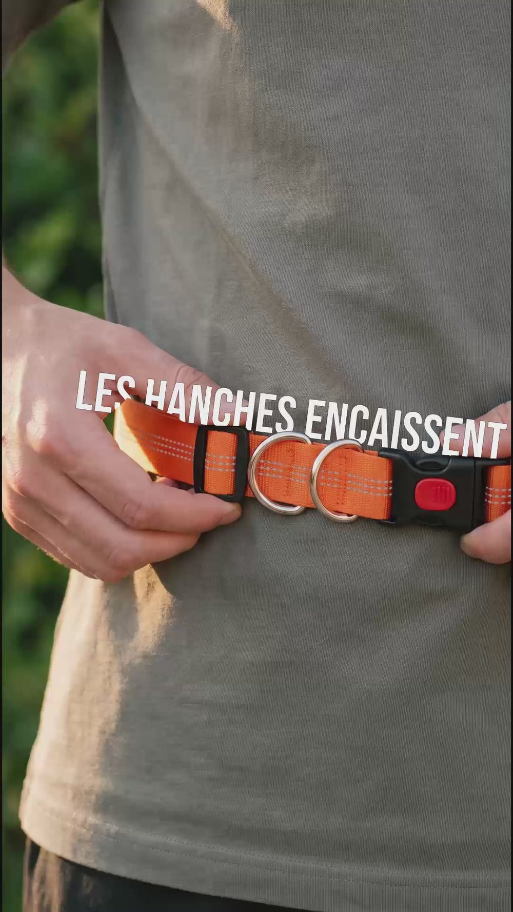 Laisse canicross KARN Run : ceinture orange mains libres fixée aux hanches, deux anneaux de connexion